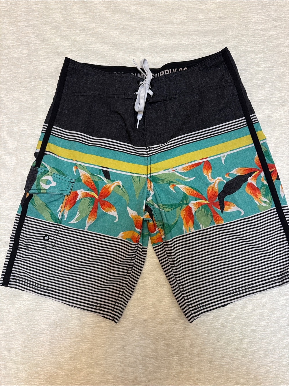 Mossimo Supply Co. Black Teal Floral Stripe Swim Shorts